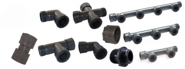 PVC Verschraubungen, Überwurf, Ventilanschlüsse für Rain-Bird und Hunter usw.